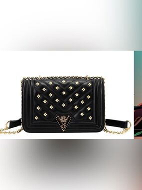 Valentino Orlandi Black Crossbody with Gold Stud Accents